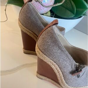 Christian louboutin wool wedges . Redone red bottoms